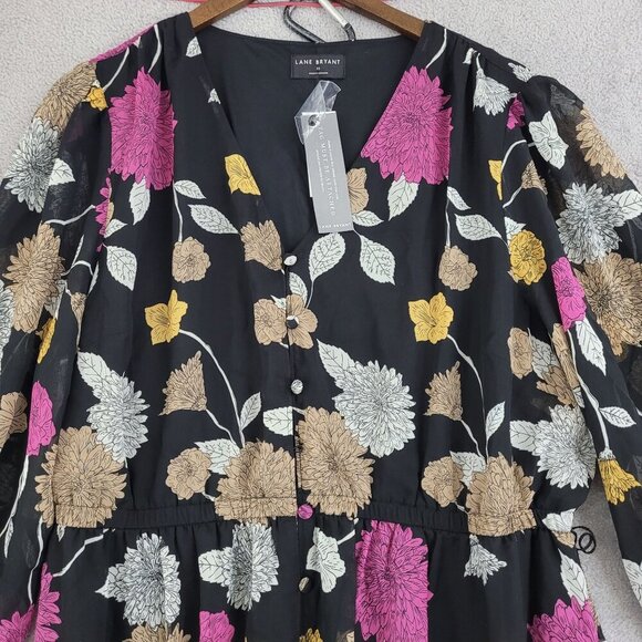 NWT Lane Bryant Womens Floral Maxi Dress Size 16 Black  Chiffon button up  JCT - Picture 9 of 10